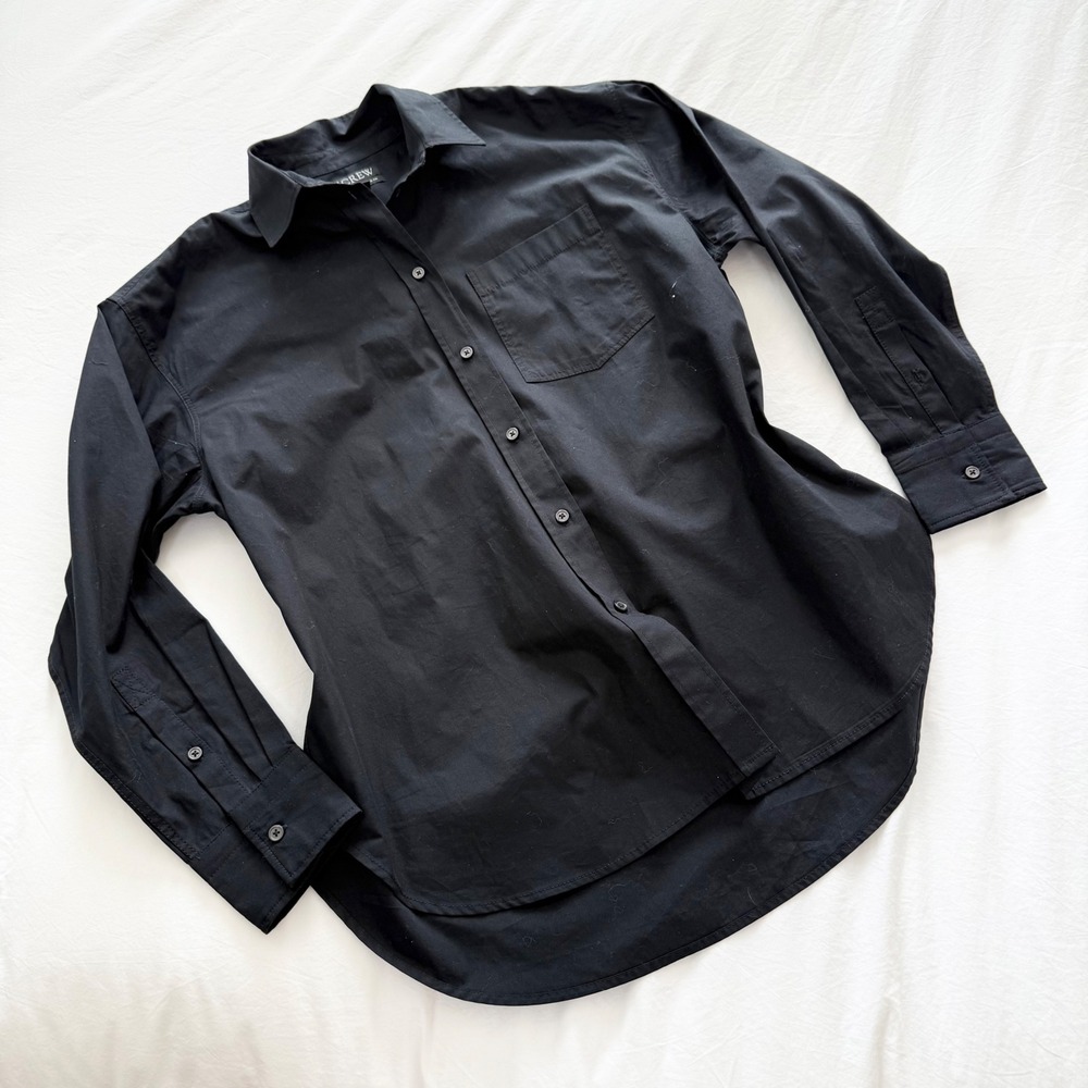J.Crew Étienne Oversized Black Cotton Button Front Shirt XS - Picture 2 of 7